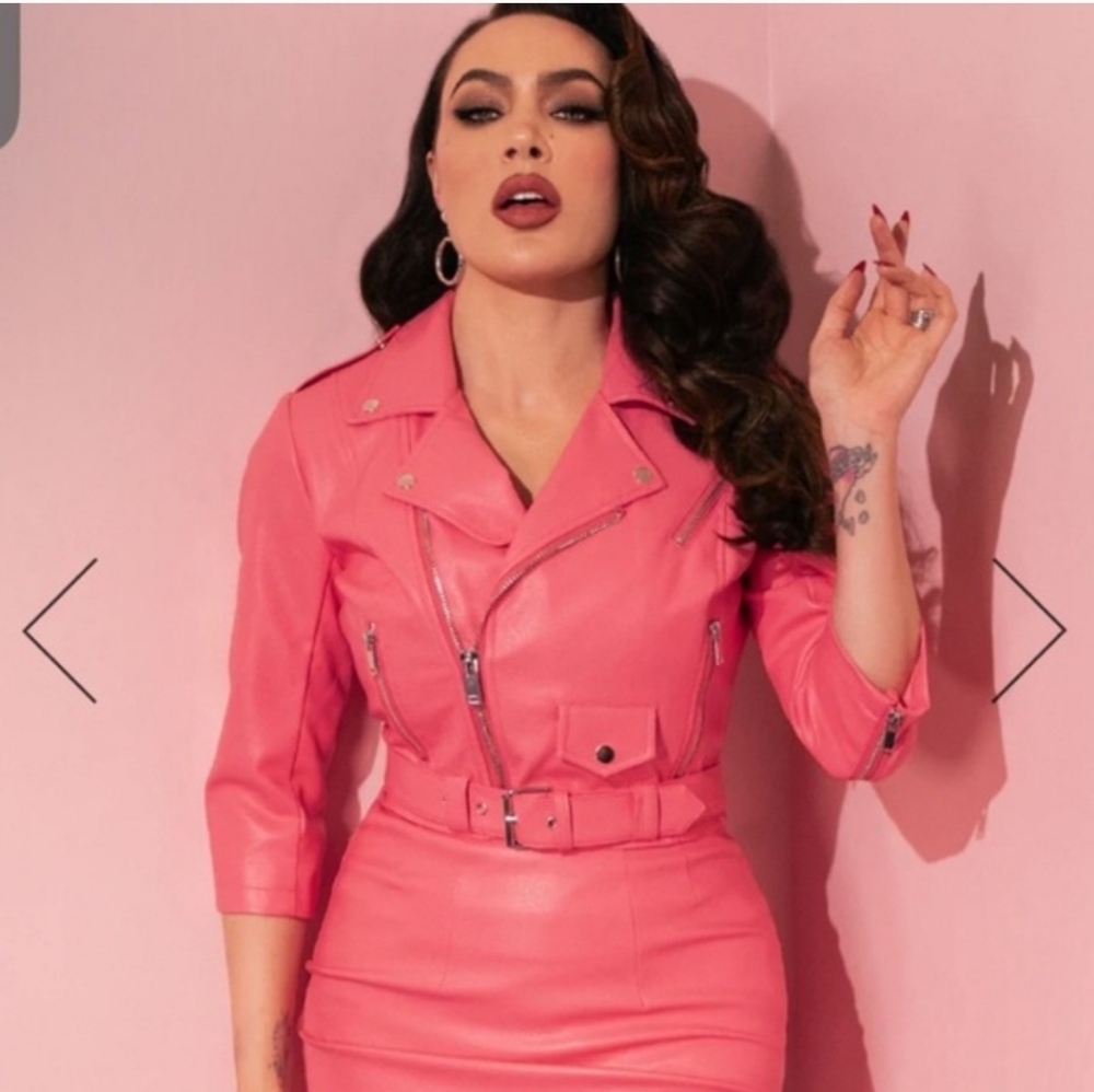 Vixen by Micheline Pitt Pink Leather Jacket